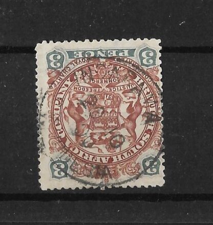 Rhodesia 1897 Three Pence with INDARAMA 10 for month (Skeleton) postmark