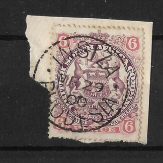 Rhodesia 1897 Six Pence with INSIZA Month Day (SC) postmark