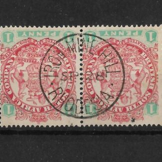 Rhodesia 1896 One Penny pair with IRON MINE HILL (SC) postmark