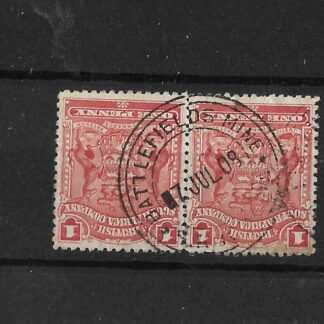 Rhodesia 1898 One Penny pair with BATTLEFIELDS MINE Blank before Day (TC) postmark