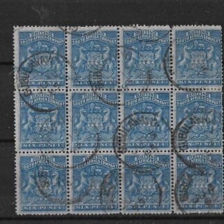 Rhodesia 1892 Six Pence block of 12 with GUBULAWAYO (SC) postmark