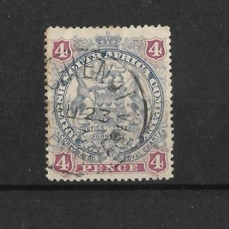 Rhodesia 1897 Four Pence with CHIENJI Year Inverted (SC) postmark
