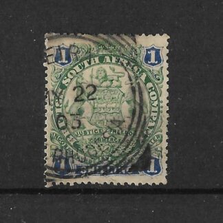 Rhodesia 1896 One Shilling with FEIRA (Square Circle) postmark