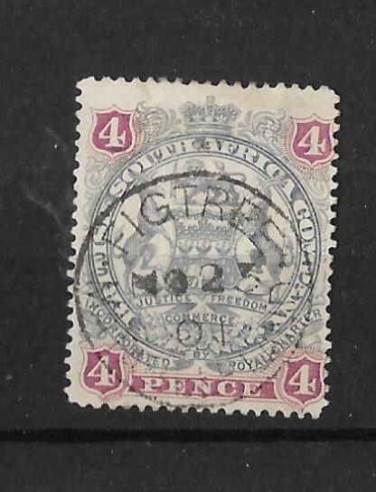 Rhodesia 1897 Four  Pence with FIGTREE Month Day (SC) postmark