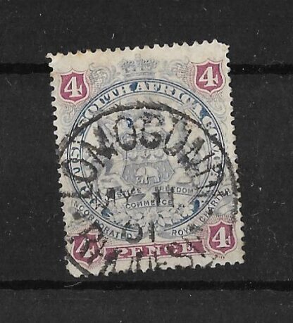 Rhodesia 1897 Four Pence with LOMOGUNDI (SC) postmark