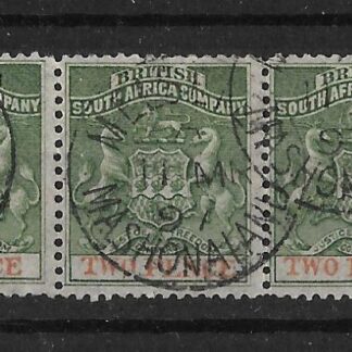 Rhodesia 1892 Two Pence strip with MELSETTER Code A Day Month(SC) postmark