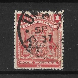 Rhodesia 1898 One Penny with UMTALI (SC) code 3 sideways postmark
