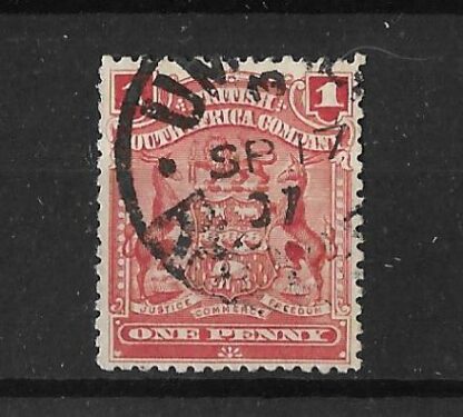Rhodesia 1898 One Penny with UMTALI (SC) code 3 sideways postmark