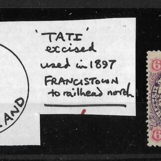 Rhodesia 1896 Six Pence with TATI excised (SC) postmark
