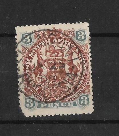 Rhodesia 1897 Three Pence with SHANGANI Day in manuscript (SC)  postmark