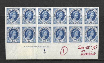 Rhodesia/Nyasaland QEII 1954 One Penny Printers Proof block