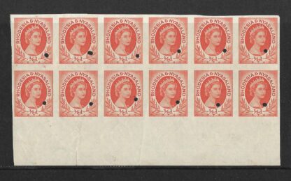 Rhodesia/Nyasaland QEII 1954 Halfpenny Printers Proof block
