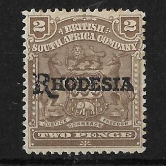 Rhodesia 1909 Two Pence with No Stop SG 102a mint