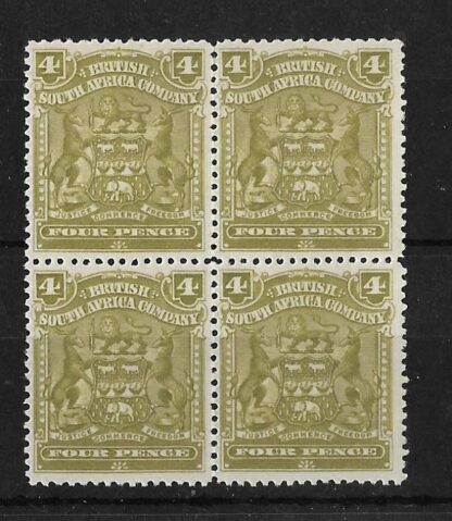 Rhodesia 1898 Four Pence block SG 82 unmounted mint