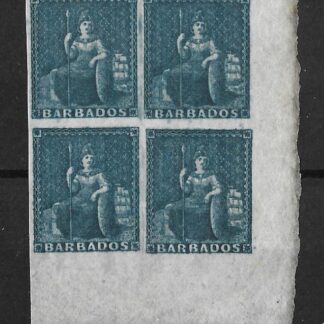 Barbados 1852 QV No value Slate Blue block SG 5a mint