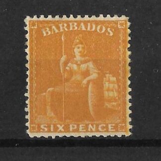 Barbados 1875 QV Six Pence Yellow Chrome SG 79 mint