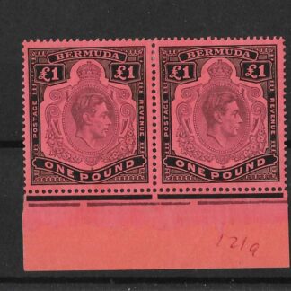 Bermuda 1938 GVI One Pound Keyplate marginal pair SG 121a mint