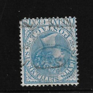Straits Settlements 1867 QV Twelve Cents inverted watermark SG 15w used