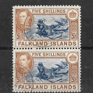 Falkland Islands 1938 GVI Five shillings pair SG 161 fine used