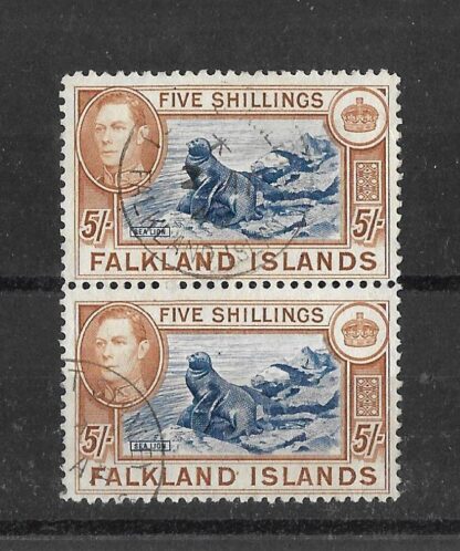 Falkland Islands 1938 GVI Five shillings pair SG 161 fine used