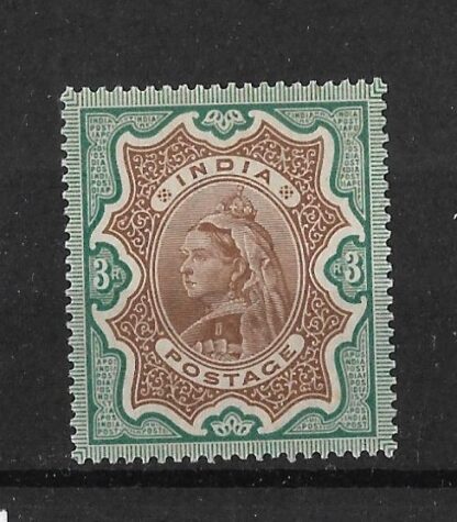 India 1895 QV Three Rupees SG 108 unmounted mint