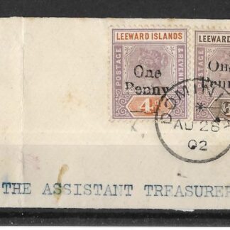 Leeward Islands 1902 QV overprints set on piece SG 17/19 used