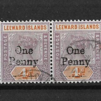 Leeward Islands 1902 QV One Penny on Four Pence pair overprint SG 17/17a used