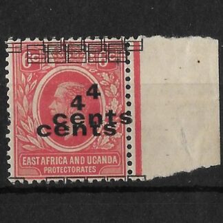 East Africa 1919 GV Four Cents on Six Cents doubled overprint SG 64b mint