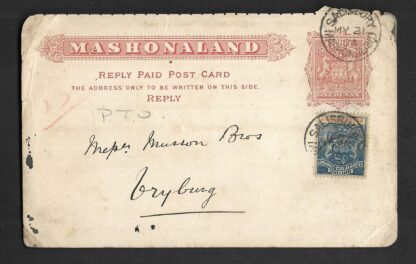 Rhodesia 1894 One Penny Post Card uprated by Halfpenny sent to Vryburg