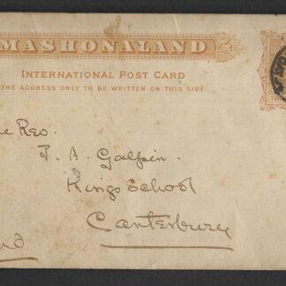 Rhodesia One and Half Penny International Post Card used from Bulawayo to Canterbury mission mail