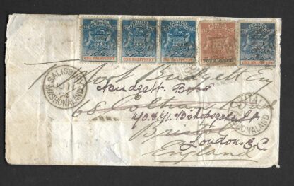 Rhodesia 1894 proving cover from Umtali to London