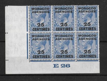 Morocco Agencies 1925 GV Twenty Five Centimes opt Control E26 Block unmounted mint