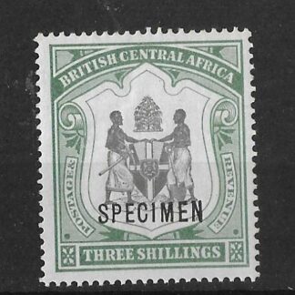 BCA/Nyasaland1897 QV Three Shillings overprinted Specimen SG 49s unmounted mint