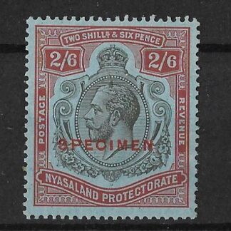 Nyasaland 1921 GV Two Shillings and Six Pence Keyplate overprinted Specimen SG 110s mint