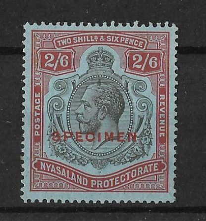 Nyasaland 1921 GV Two Shillings and Six Pence Keyplate overprinted Specimen SG 110s mint