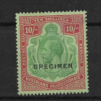 Nyasaland 1921 GV Ten Shillings Keyplate overprinted Specimen SG 113s unmounted mint