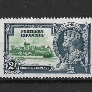 Northern Rhodesia 1935 GV Silver Jubilee Two Pence with Dash on Turret SG 19f mint