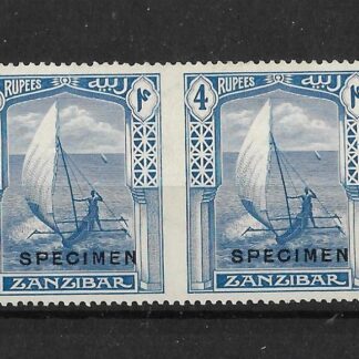Zanzibar 1913 Four Rupee Colour Trial in blue on thick paper overprinted SPECIMEN