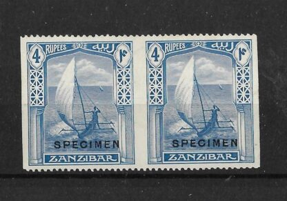 Zanzibar 1913 Four Rupee Colour Trial in blue on thick paper overprinted SPECIMEN