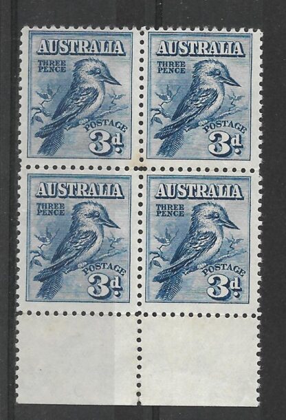 Australia 1928 Three Pence Blue Kookaburra block SG 106 unmounted mint