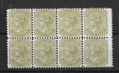 South Australia 1883 QV Three Pence block of eight SG 183 mint
