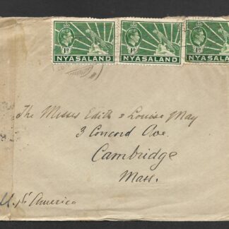 Nyasaland 1943 WWII censored mail from Port Herald to USA