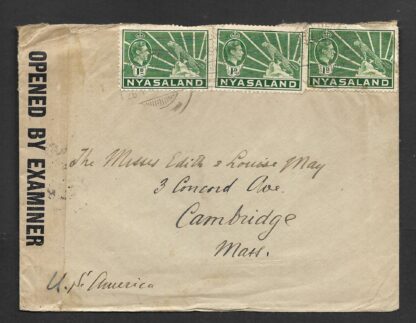 Nyasaland 1943 WWII censored mail from Port Herald to USA
