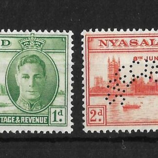 Nyasaland 1946 GVI Victory Specimen set SG 158/159s mint