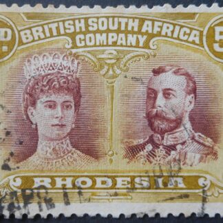 Rhodesia Double Head Five Pence Long Gash plate with Kings Extra Curl used