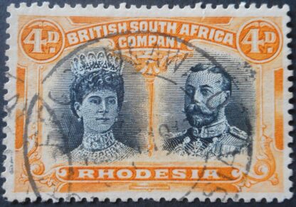 Rhodesia Double Head Four Pence RSC F with REGD BULAWAYO (DC) postmark