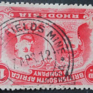 Rhodesia Double Head One Penny with BATTLEFIELDS MINE R in APR missing left leg (TC) postmark