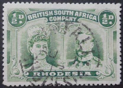 Rhodesia Double Head HalfPenny with UMTALI Month Day (SC) postmark