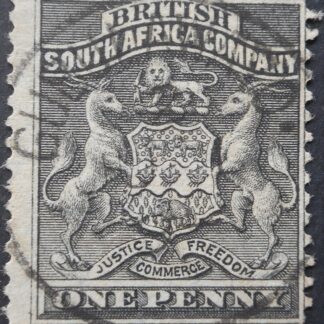Rhodesia 1892 One Penny with GUBULAWAYO Code 2 Month Day (SC) postmark