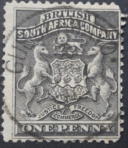 Rhodesia 1892 One Penny with GUBULAWAYO Code 2 Month Day (SC) postmark